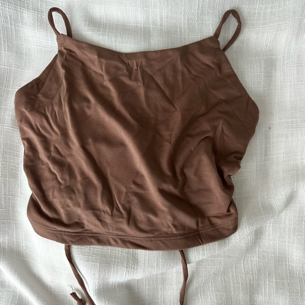 Love Tree Taupe Cropped Tank with Thin Straps